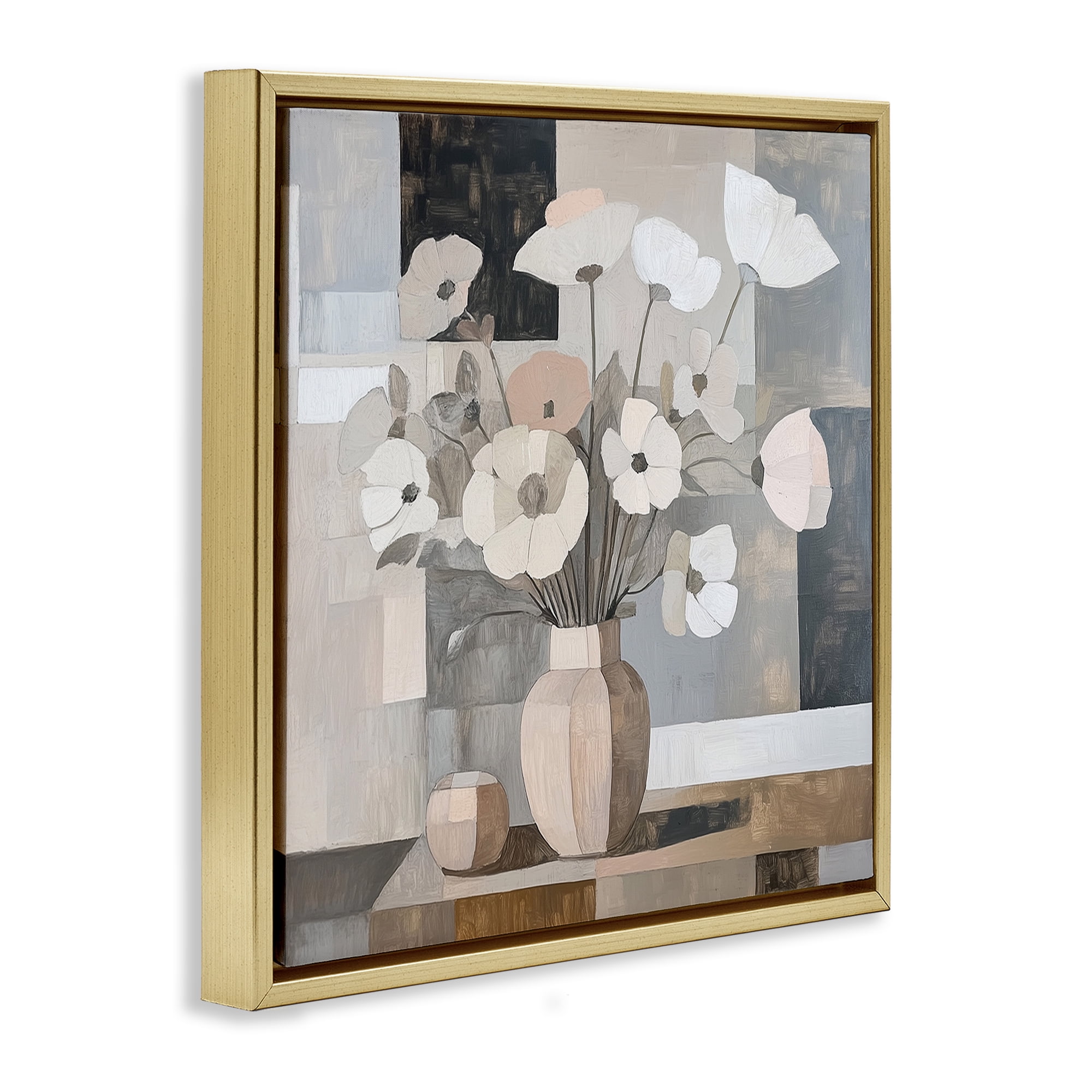 Stupell Industries Muted Pastel Poppies in Cubism Gold Framed Floater Canvas Wall Art, design by Heidi Kuntz