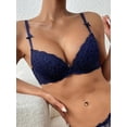 thumbnail image 3 of Beautiful Floral Lace Sexy Bra - Comfortable & Breathable Blue Push Up Bra 34C, 3 of 5