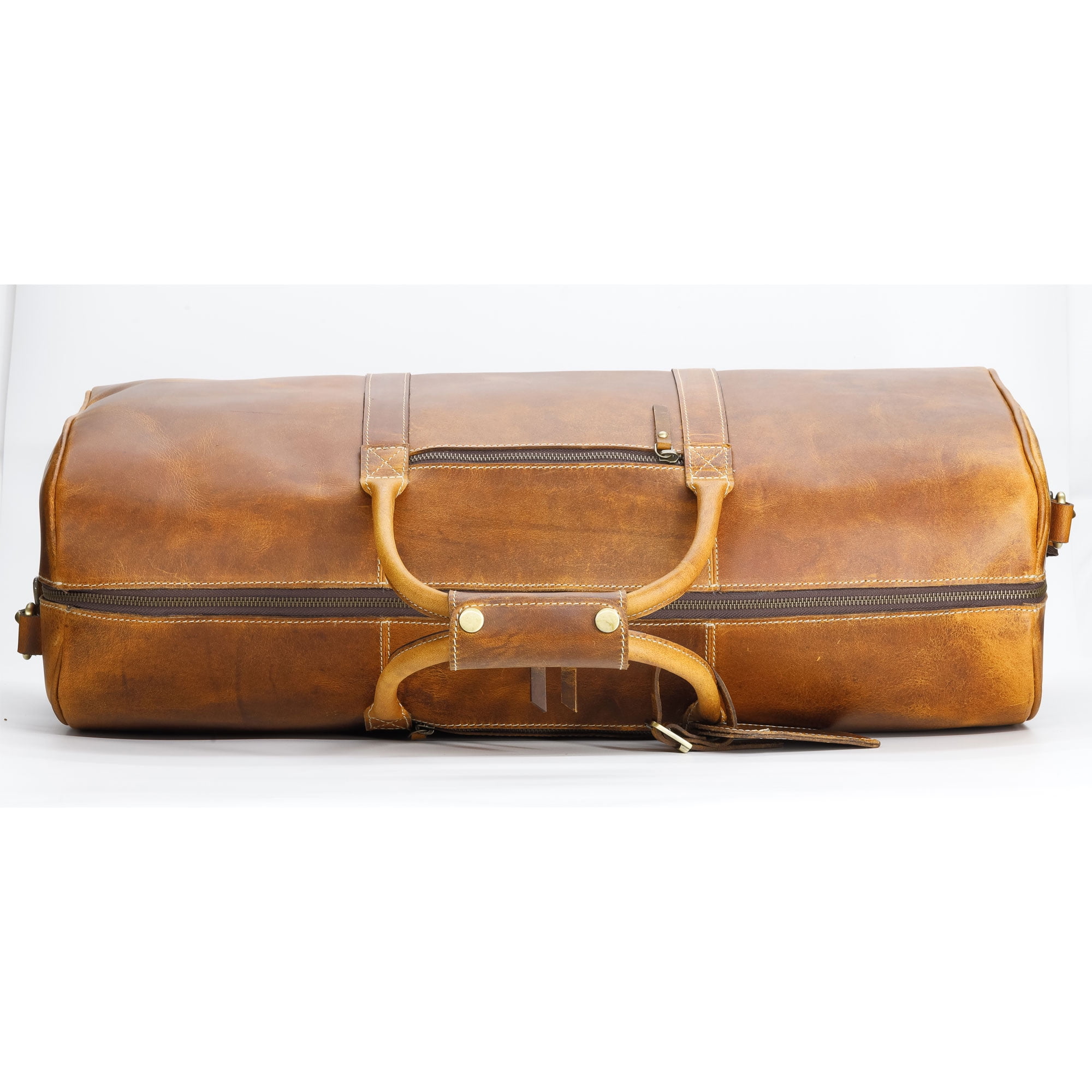 Men’s Full Grain Buffalo Leather Duffel Bag with Toiletry Kit – 24" Handmade Weekender Travel Bag with YKK Zippers & Brass Hardware