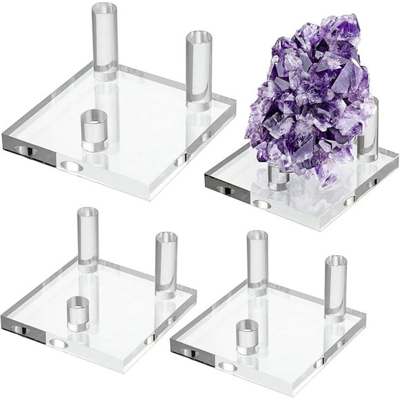 Clear Acrylic Display Stand - Three-Peg Display Easel Stands for Fossil Coral Geodes Rock,Set of 4