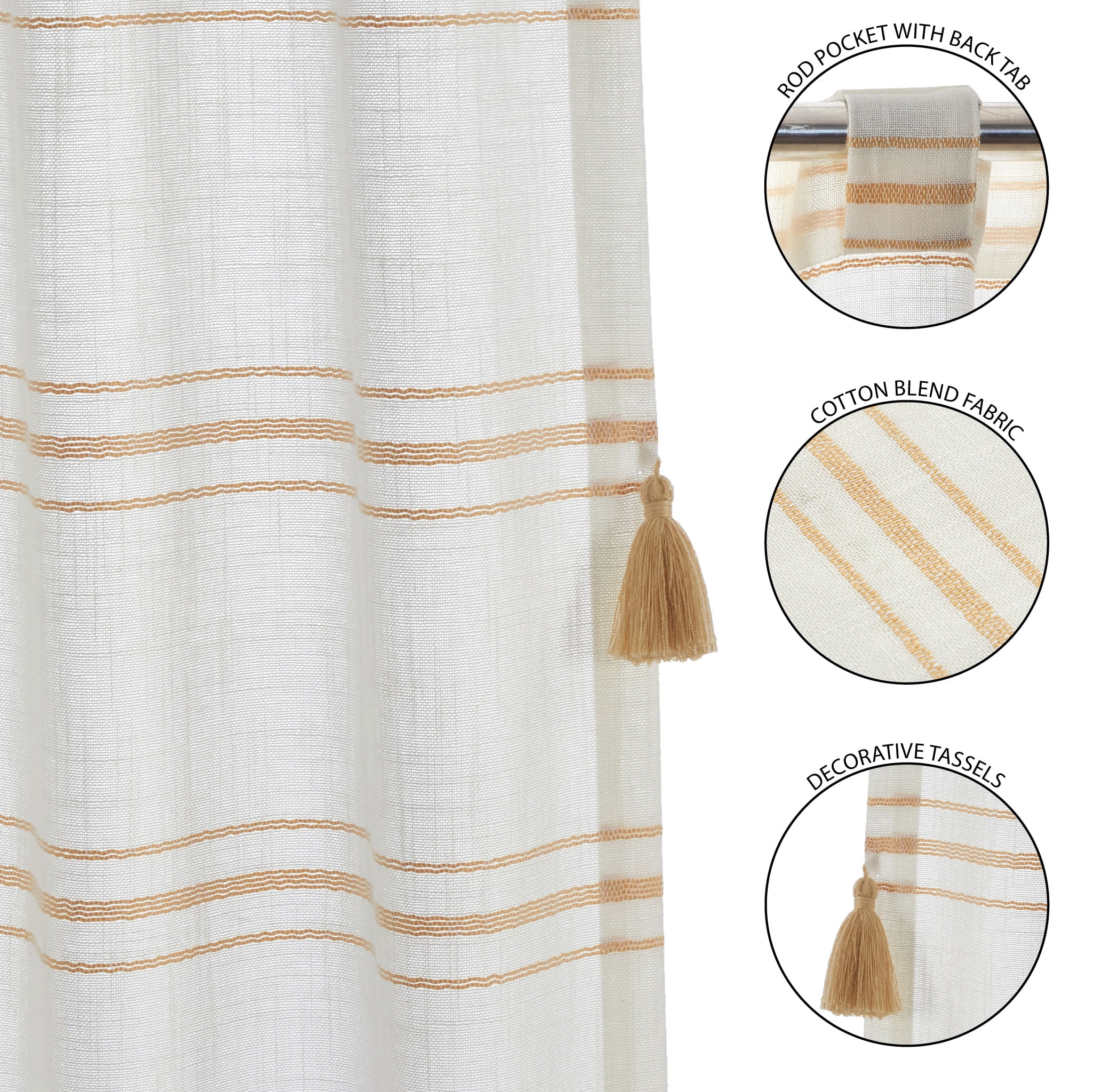 Better Homes & Gardens Polyester-Cotton Light Filtering Stripe Tassels Curtain Panel, 1-Piece, Yellow, 50" W x 95" L