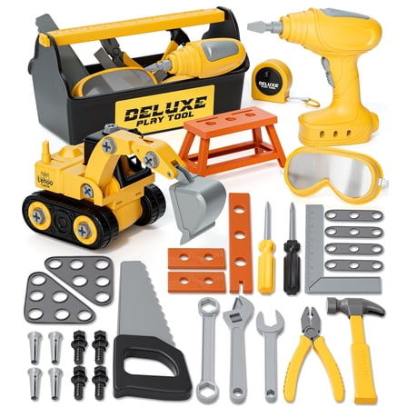 Toys for 2 Year Old Boys, 36PCS Kids Tool Set, Toolbox Set for Kids, Includes Realistic Tools & Electric Drill & Take Apart Toy Cars, Educational Learning Toys for Boys Age 2 3 4 5 Birthday Gifts