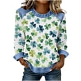 thumbnail image 3 of TaTaai Soft Comfy Womens Long Sleeve Shirt St Patrick Print Patchwork Round Neck Solid Color Casual Blouse Spring Daily Holiday Vacation Party Wear Gift, 3 of 5
