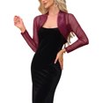 thumbnail image 4 of INSPIRE CHIC Satin Shrug for Women's Evening Dresses Mesh Formal Coverup Open Front Long Sleeve Cropped Bolero Halloween XS Burgundy, 4 of 6