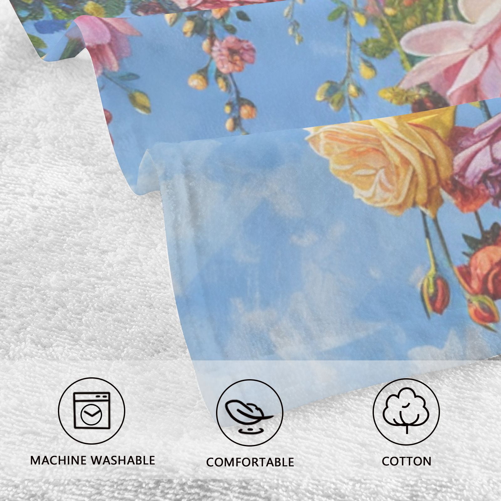 Floral Roses Flowers Hand Towels Cotton Bath Towels Large Face Towels Absorbent for Bathroom 2 Packs