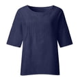 thumbnail image 4 of ZHENHONG T Shirts for Women,Plain Solid Color 3/4 Sleeve Tops Summer Casual Round Neck Work Blouses,Blue Women Blouses, 4 of 5