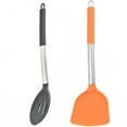 thumbnail image 1 of Paquete de 2 utensilios de cocina de silicona grandes, juego de utensilios de cocina de acero inoxidable sólido y ranurado, resistente al calor, 1 of 5
