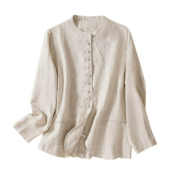 Jamicy Light Shirts for Women Linen Blazer for Women Casual And Breathable Business Office Jacket Suit Long Sleeve for Summer Spring