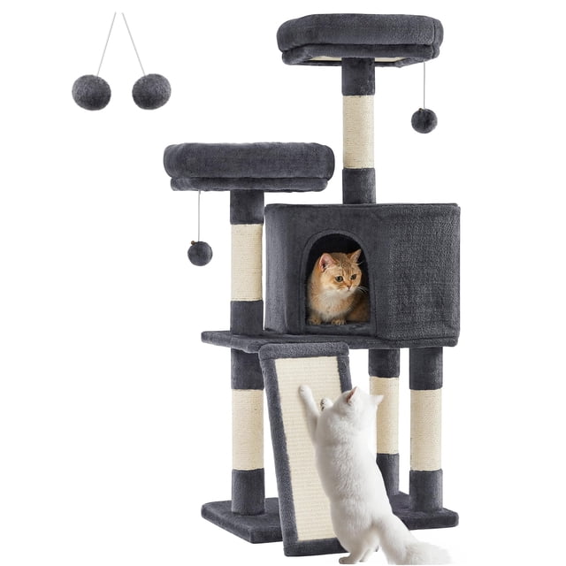 Árbol de Gatos Torre para Gatos 115 cm con 2 Plataformas Gris Ahumado