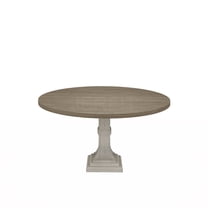 JERFIT Modern Farmhouse Dining Table, 59 Inch Round Kitchen Table with White Pedestal Base and Gray Distressed Finish Top for Dining Room