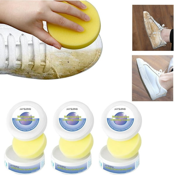Xihbxyly Crema de Limpieza Multifuncional, Limpiador de Zapatos Blancos con Esponja, Fácil de Quitar Manchas, Portátil y Práctico, Apto para Zapatos, Muebles E Interiores de Automóviles, Paquete de 3