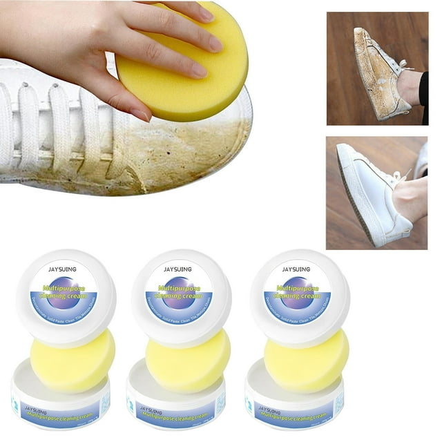 Xihbxyly Crema de Limpieza Multifuncional, Limpiador de Zapatos Blancos con Esponja, Fácil de Quitar Manchas, Portátil y Práctico, Apto para Zapatos, Muebles E Interiores de Automóviles, Paquete de 3