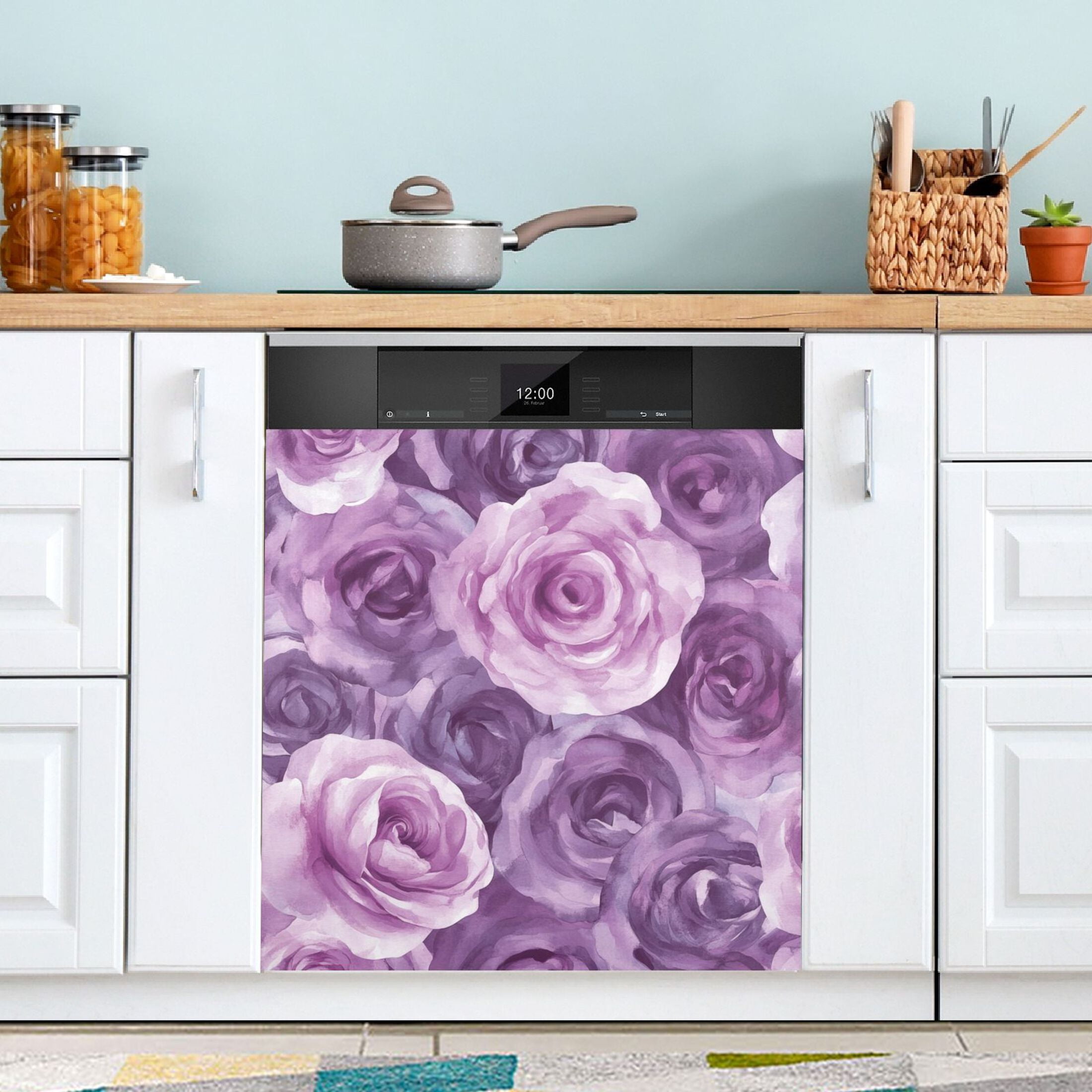 Dishwasher Magnetic Sticker 23x26 Inch Refrigerator Magnetic Sticker Washing Machine Magnetic Sticker Kitchen Panel Magnetic Sticker Home Decor Lavender Roses Seamless