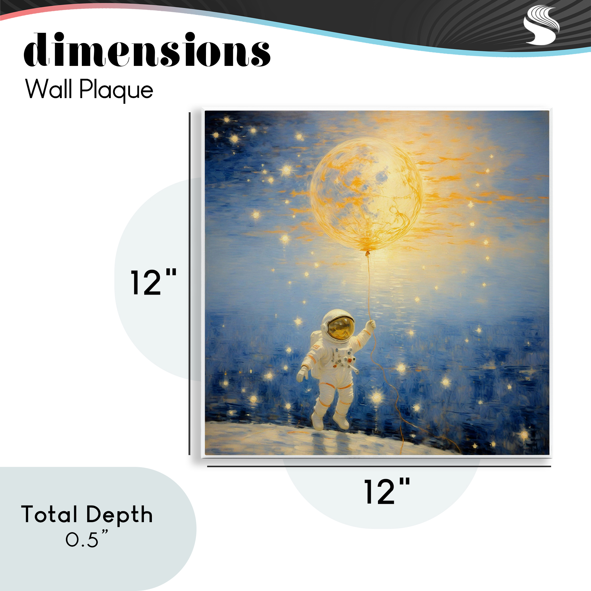 Astronaut with Dreamy Cosmic Balloon Wall Plaque Art, design by Angie Hawke