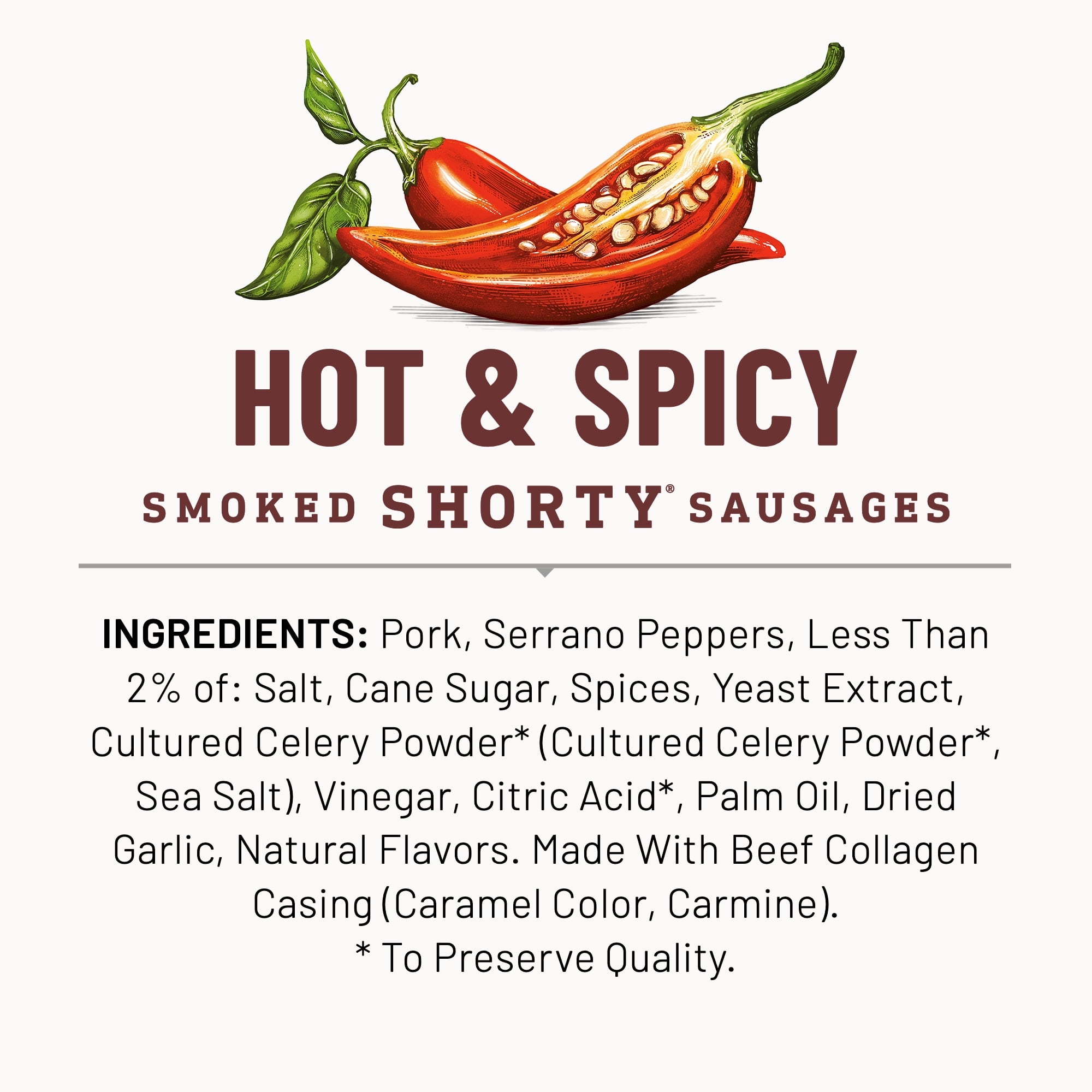 Duke's Pork Hot and Spicy Smoked Shorty Sausages, 7g Protein Per Serving, Valentine's Day Gift For Him, 7.5 oz.