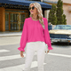 thumbnail image 5 of Blusa de Larga Abullonada para Mujer, Elegante, Informal, con Cuello Redondo, de , Holgada y Plisada. Rosa Roja M, 5 of 9