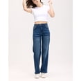 thumbnail image 4 of Lilac Sunset Women's High-Rise Slim Wide Leg Jeans, Dark Blue, Juniors 0-21, 4 of 7