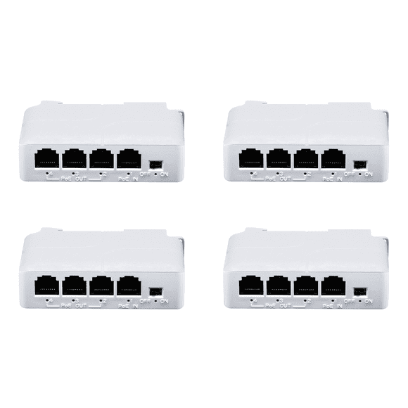 4X 1 à 3 Ports Extendeur PoE 10/100M Répéteur PoE IEEE802.3Af pour Transmission IP Extendeur pour Switch PoE NVR Caméra IP, 4 x Extendeur PoE, Blanc