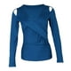 thumbnail image 1 of Blusa de mujer con escote en V profundo, mangas largas, cruzada, corte ajustado - Azul, L L, 1 of 9