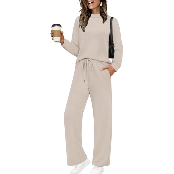 EASYBRA Womens Two Piece Mock Neck Matching Set Lightweight Loungewear Wide Leg Travel Outfit Fall Fashion 2026 S 2XL