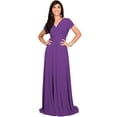 thumbnail image 4 of KOH KOH Long V-Neck Flowy Cap Short Sleeve V-Neck Bridesmaid Wedding Guest Party Formal Summer Sundress Tall Gown Maxi Dress Dresses For Women Lavender Purple X-Small US 2-4 NT074, 4 of 7