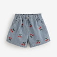 thumbnail image 4 of lnmuld Summer Shorts Girls Summer Casual Denim Shorts with Cherry Print Elastic Waistband for Comfortable Outdoor Play Size:7-8 Years, 4 of 9