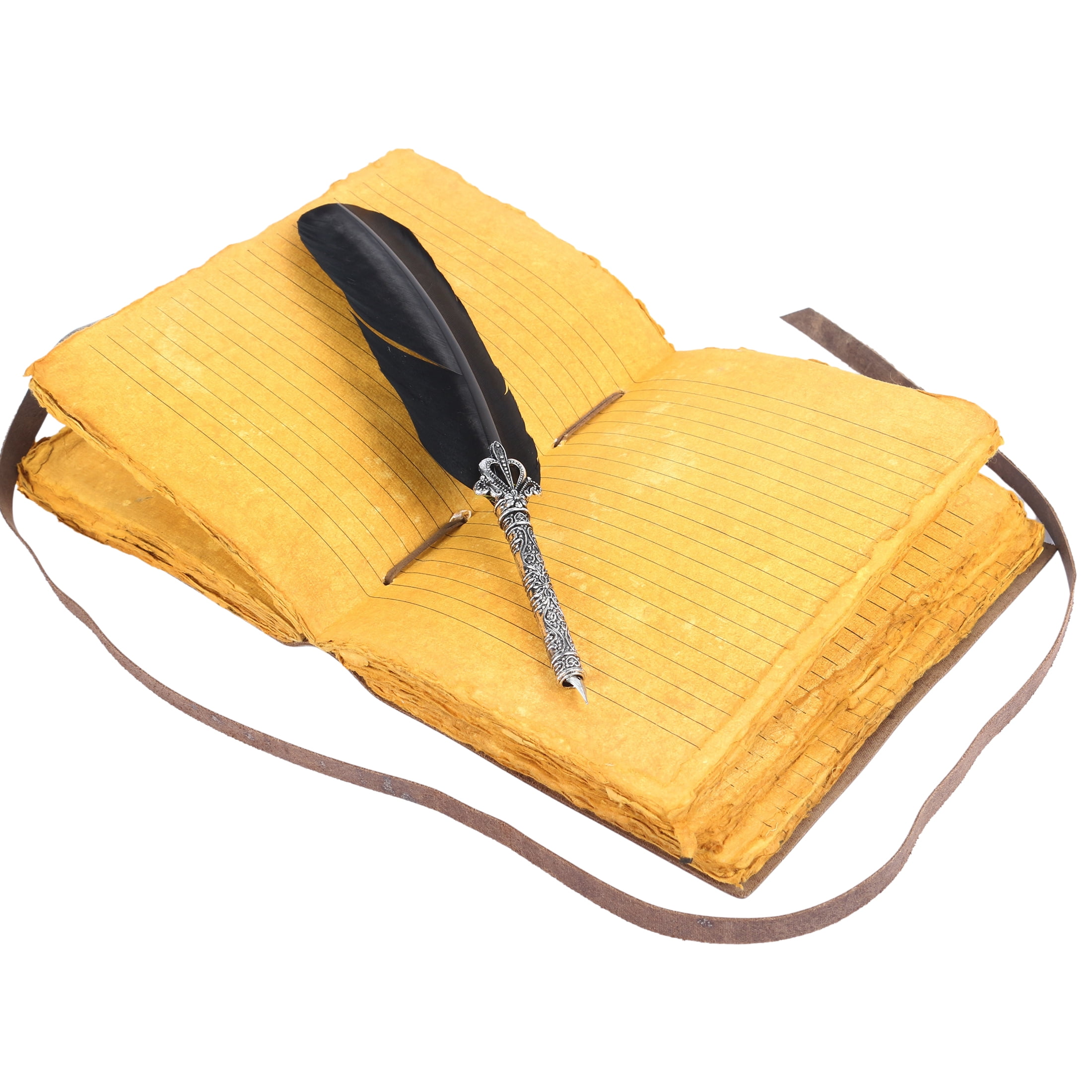 Vintage Leather Journal for women and men 8 x 6-inch Antique Handmade Deckle Edge Vintage Yellow Paper Leather Sketchbook - Book of Shadows Journal