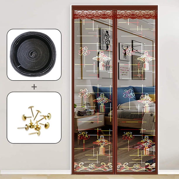 Mosquitera de malla con cierre magnético: cierre mágico resistente para puerta con imanes para puertas correderas, de patio, francesas, delanteras y traseras, apto para niños y mascotas, fácil de