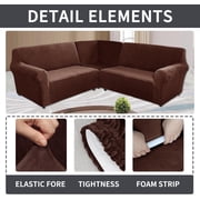 TOPCHANCES Velvet Sectional Corner Sofa Covers, 5 Seat L-Shaped Sectional Couch Slipcovers, 3 Piece Stretch Soft Furniture Sofa Protector for 5-Seater Corner Sofas ( Brown )