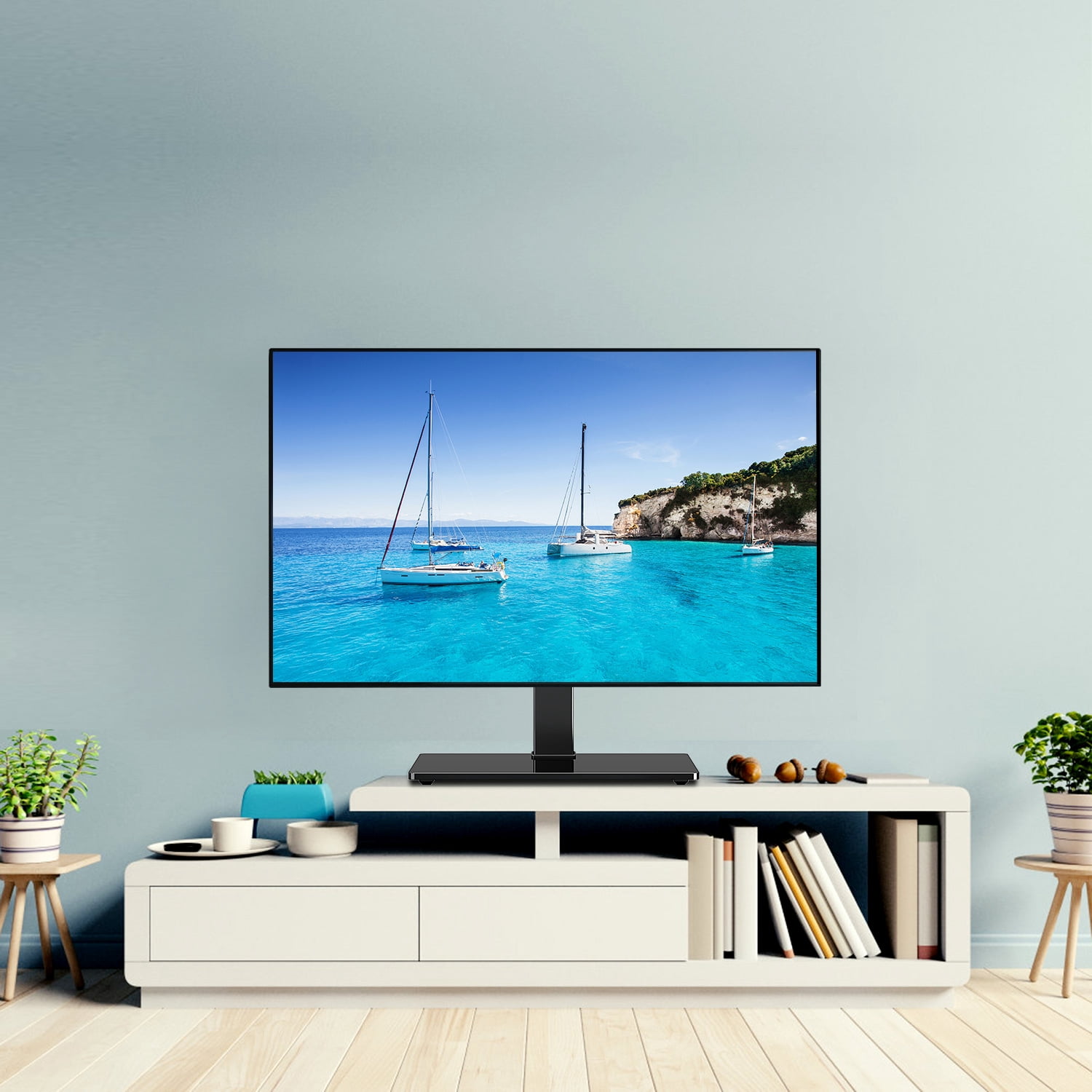 HOMOUNT Universal Table Top TV Stand for 37"-75" Flat Screen TVs, 9 Height Adjustable, Tilt, Swivel TV Base with Tempered Glass Base,TV Mount Hold up to 88lbs
