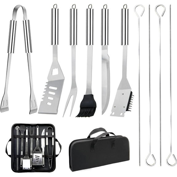 11Pcs Stainless Steel BBQ Grilling Accessories Set, Portable Grill Tool Kit with Storage Bag, Practical Outdoor Grilling Utensils for Camping Backyard, Father's Day Gifts for Dad Who Loves BBQ