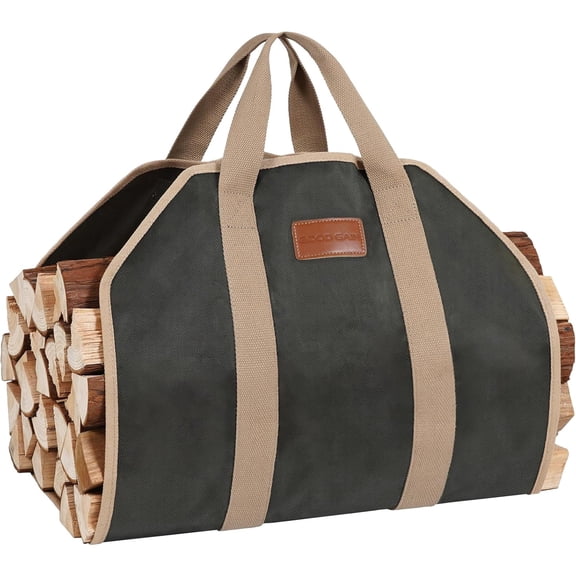 Firewood Carrier with Handles, Wood Carrier for Firewood, 39x18 Inch Heavy Duty Firewood Storage Tote, Fireplace Log Carrier Indoor Bag, Wood Stove Accessories. ArmyGreen