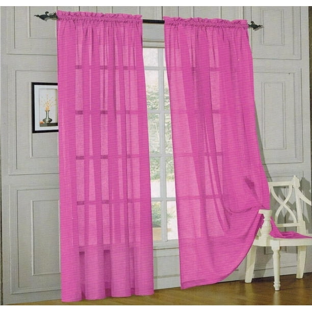 Elegant Comfort 2 Piece Solid Sheer Panel With Rod Pocket Window Curtain 60 Inch Width X 84 Length Hot Pink Com Window Curtain 60 Inch Width X 84, 60 Inch Length Curtain Panels