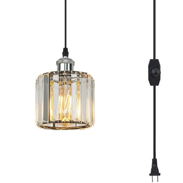 Kiven Plug in Pendant Light,Crystal Hanging Light, Dimmable Hanging Light Fixture with 15FT Cord Adjustable Height for Bedroom Hallway Kitchen Island