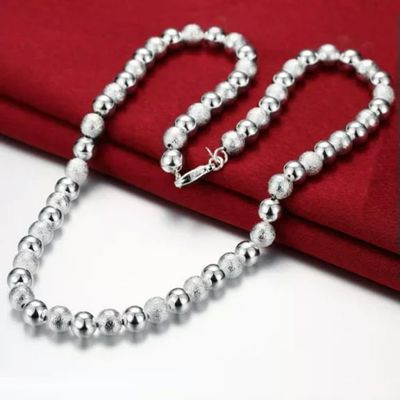 EOEMY 925 Sterling Silver Classic 8mm Frosted Beads Necklace For Woman Fashion Jewelry-20