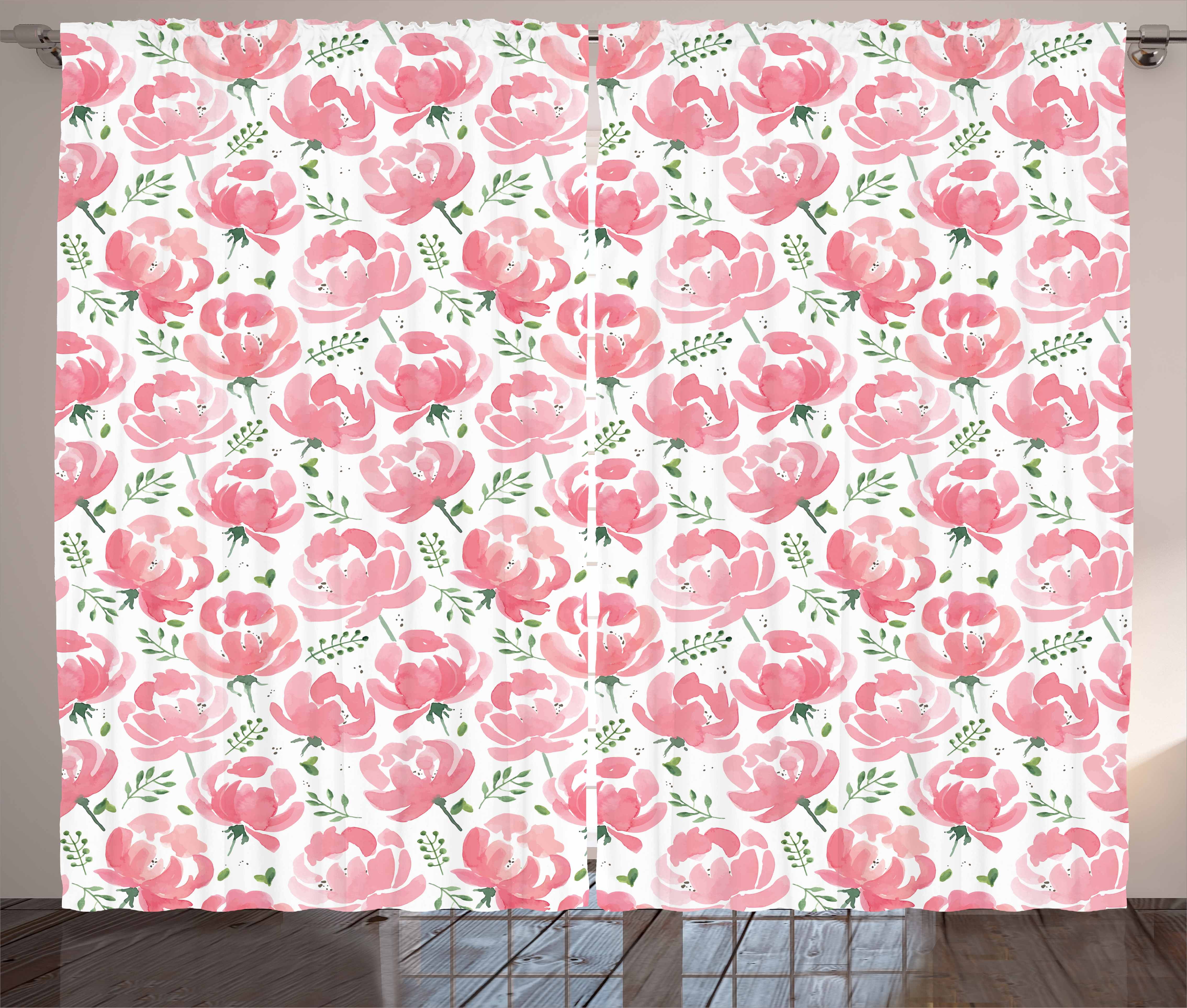 Floral Curtains 2 Panels Set Stamped Design Of Retro Peony Flower