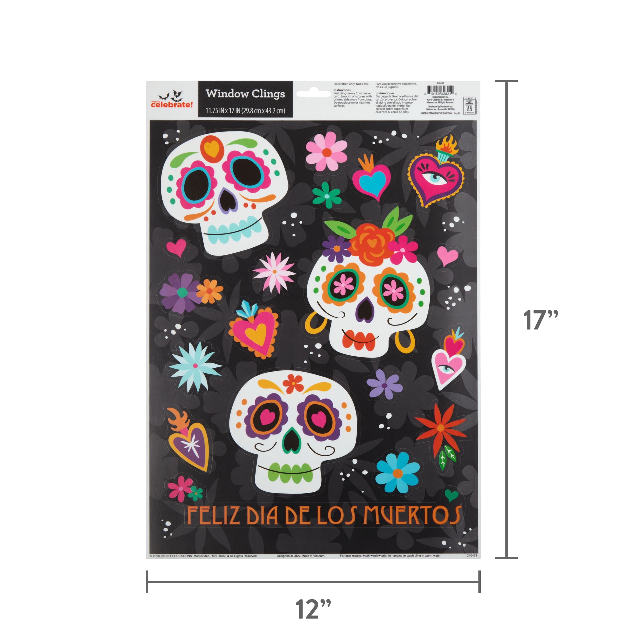 Day of the Dead Window Clings, Multicolor, 11.75" x 17", Halloween by Way To Celebrate