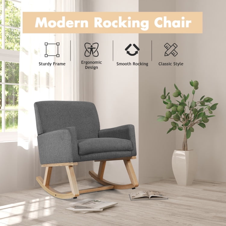 Finihen Rocking Chair, Upholstered Rocking Chair with and Solid Wood Base, Office Rocking Armchair, Comfortable Rocker for Living Room, Bedroom, Study Room, Gray Finihen Rocking Chair, Upholstered Rocking Chair with and Solid Wood Base, Office Rocking Armchair, Comfortable Rocker for Living Room, Bedroom, Study Room, Gray