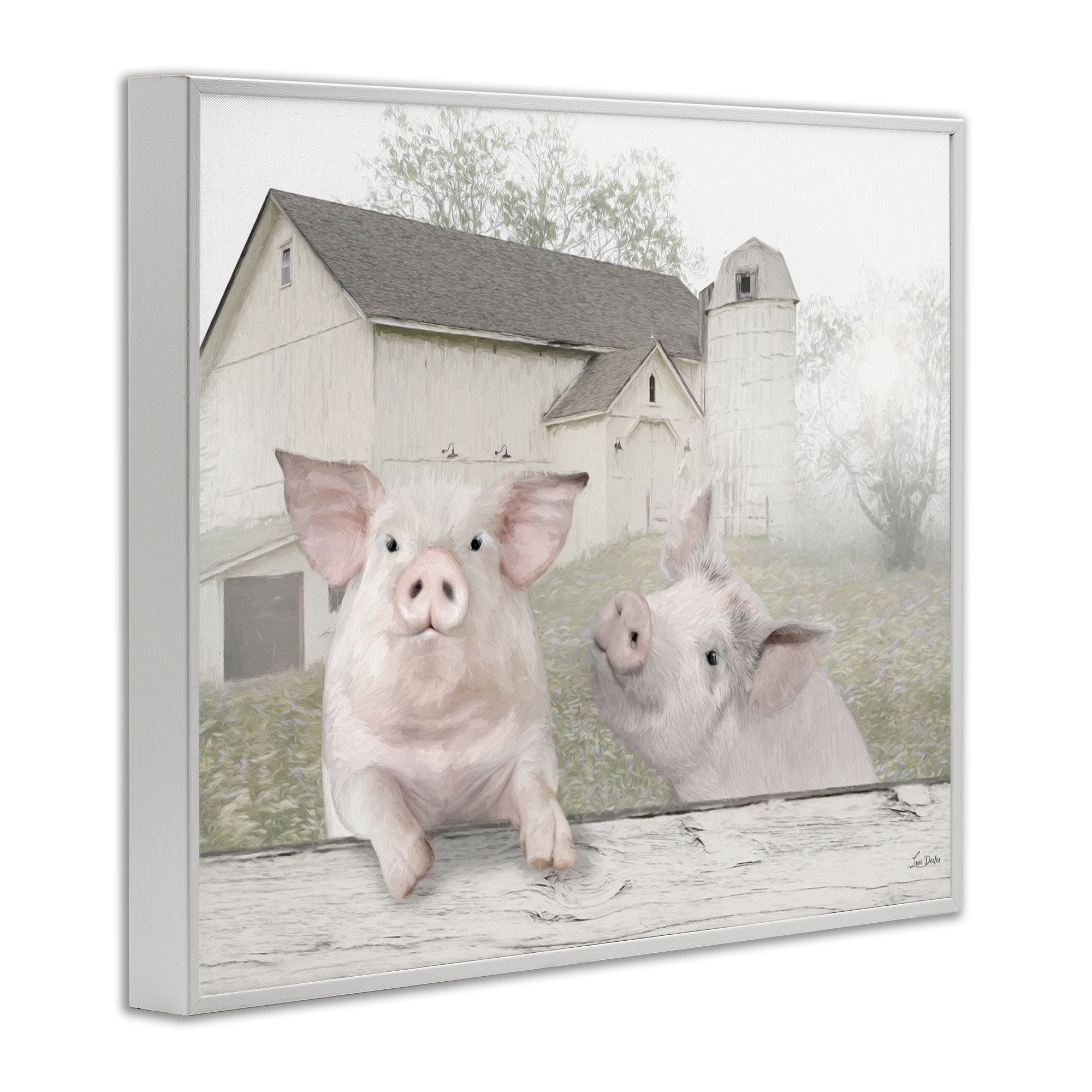 Stupell Industries Piglets Farm Scenery Animals & Insects Painting White Framed Art Print Wall Art, 30 x 24