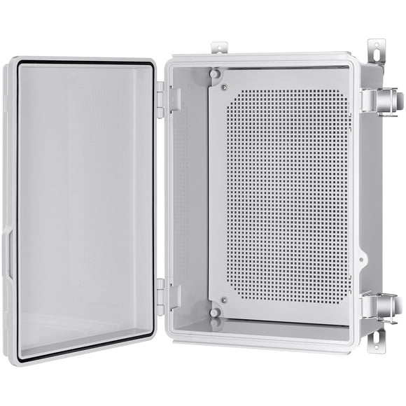Gratury Junction Box, IP67 Waterproof Plastic Enclosure for Electrical Project, Hinged Grey Cover, Includes Mounting Plate and Wall Bracket 370×270Ã