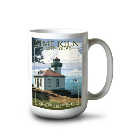 

15 fl oz Ceramic Mug San Juan Island Washington Lime Kiln State Park Lighthouse Day Scene Dishwasher & Microwave Safe
