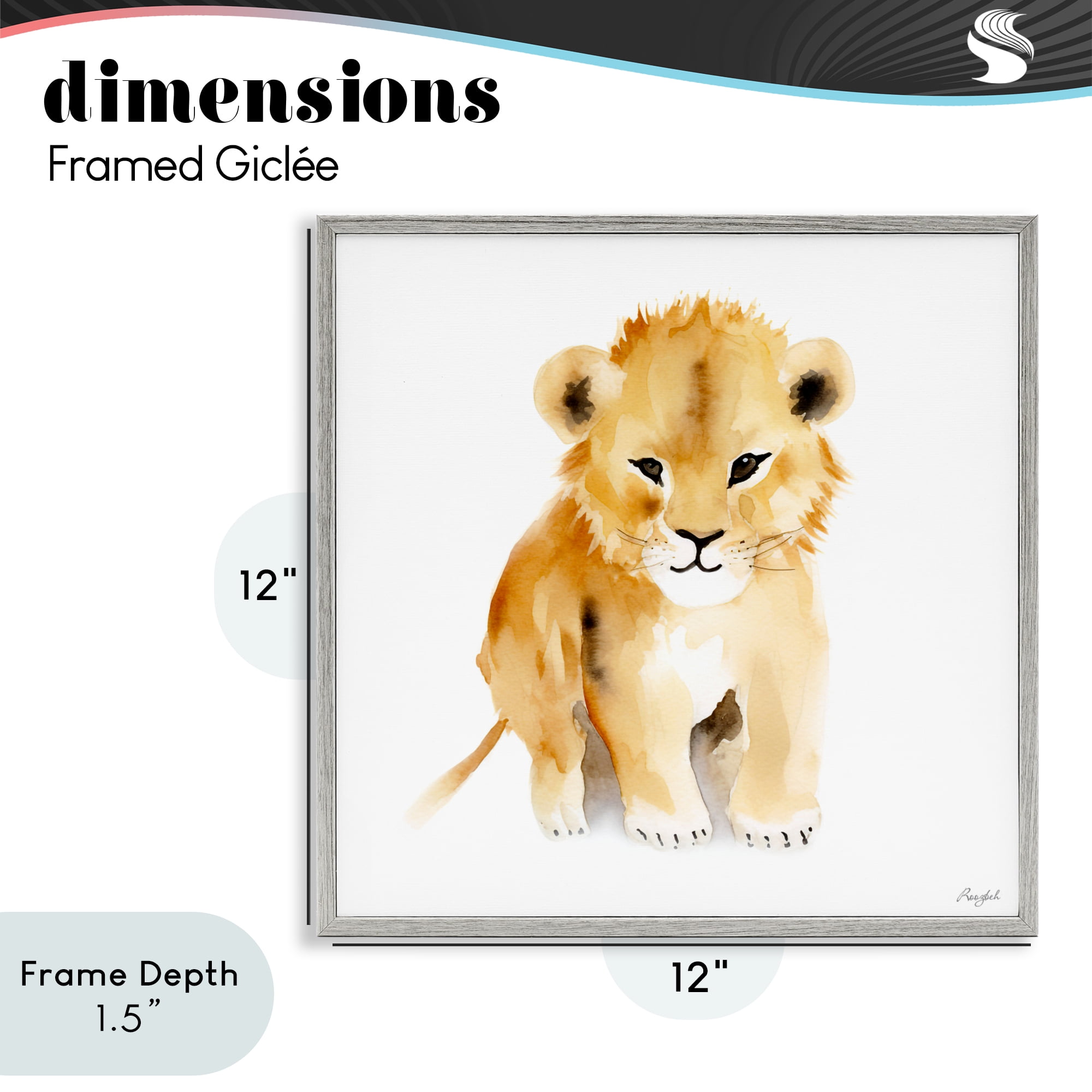 Stupell Industries Minimal Lion Cub Gray Framed Giclee Art, design by Roozbeh
