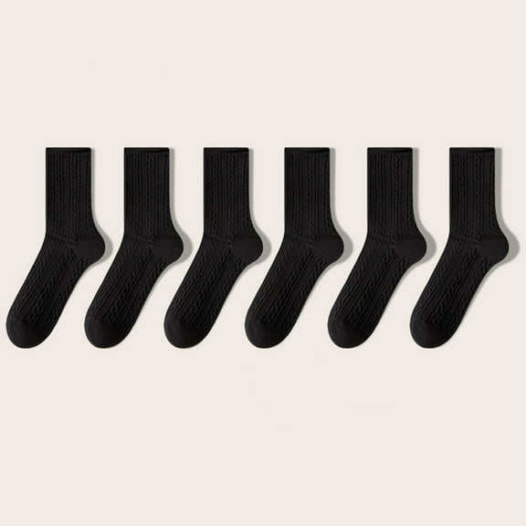 Viluyesy Womens Crew Socks 6-Pairs, Stretch Comfort Cotton Breathable Casual Terry Basic Socks Black