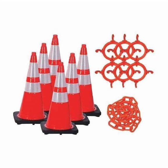 Traffic Cone Kit for Plastic Chain Barrier, Polyethylene, 28 in Height, Orange