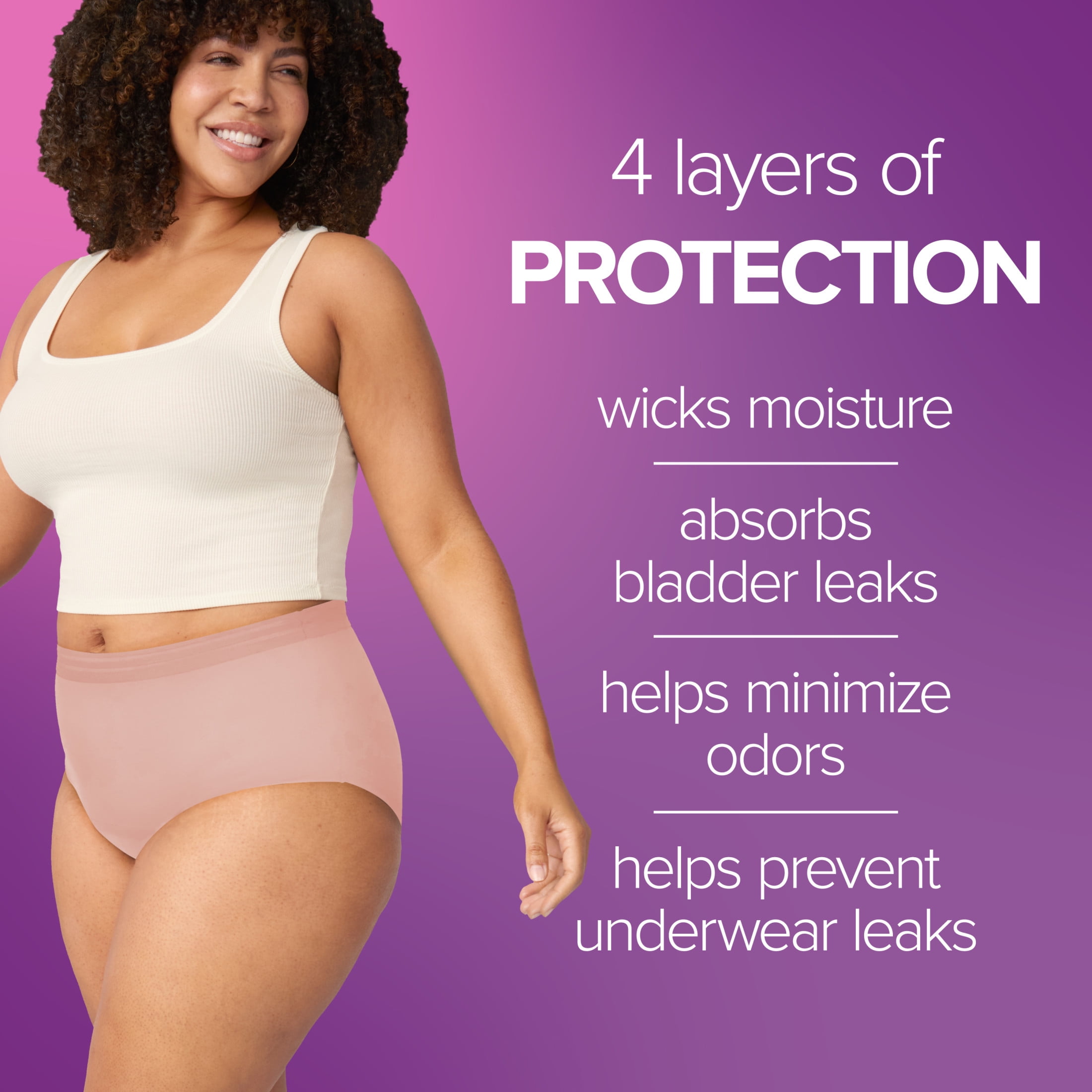 Poise Washable Adult Incontinence Underwear for Women, Reusable, Light Absorbency, Large, High Waist, Pink, 1 Count
