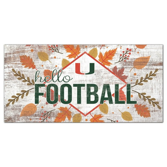 White Miami Hurricanes 6'' x 12'' Hello Football Wall Art