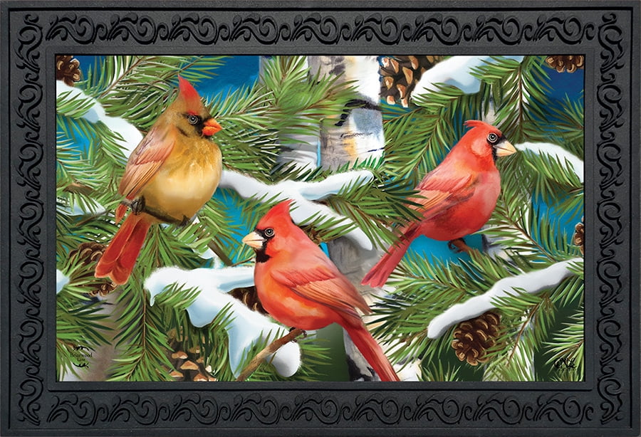 Snowy Cardinals Winter Doormat Pine Cones Indoor Outdoor 18'x30' Briarwood Lane