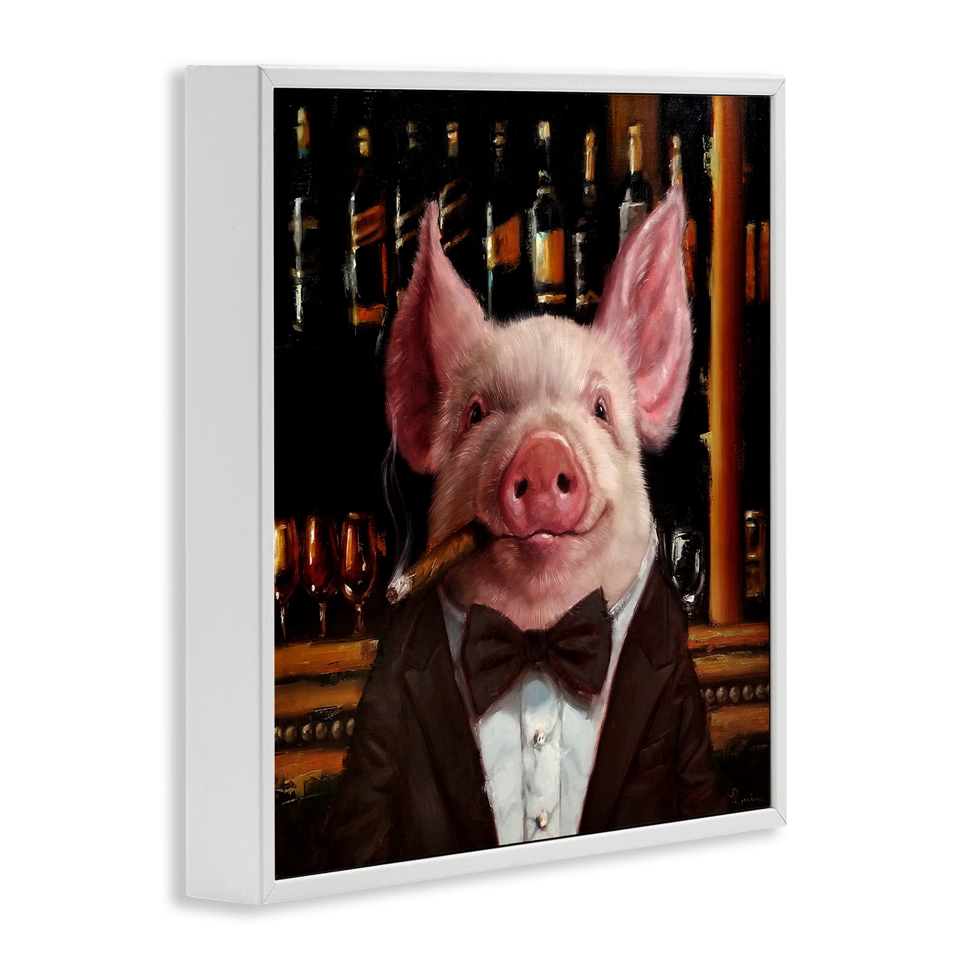 Stupell Industries Classy Pig at Cigar Bar Animals & Insects Painting White Framed Art Print Wall Art, 24 x 24