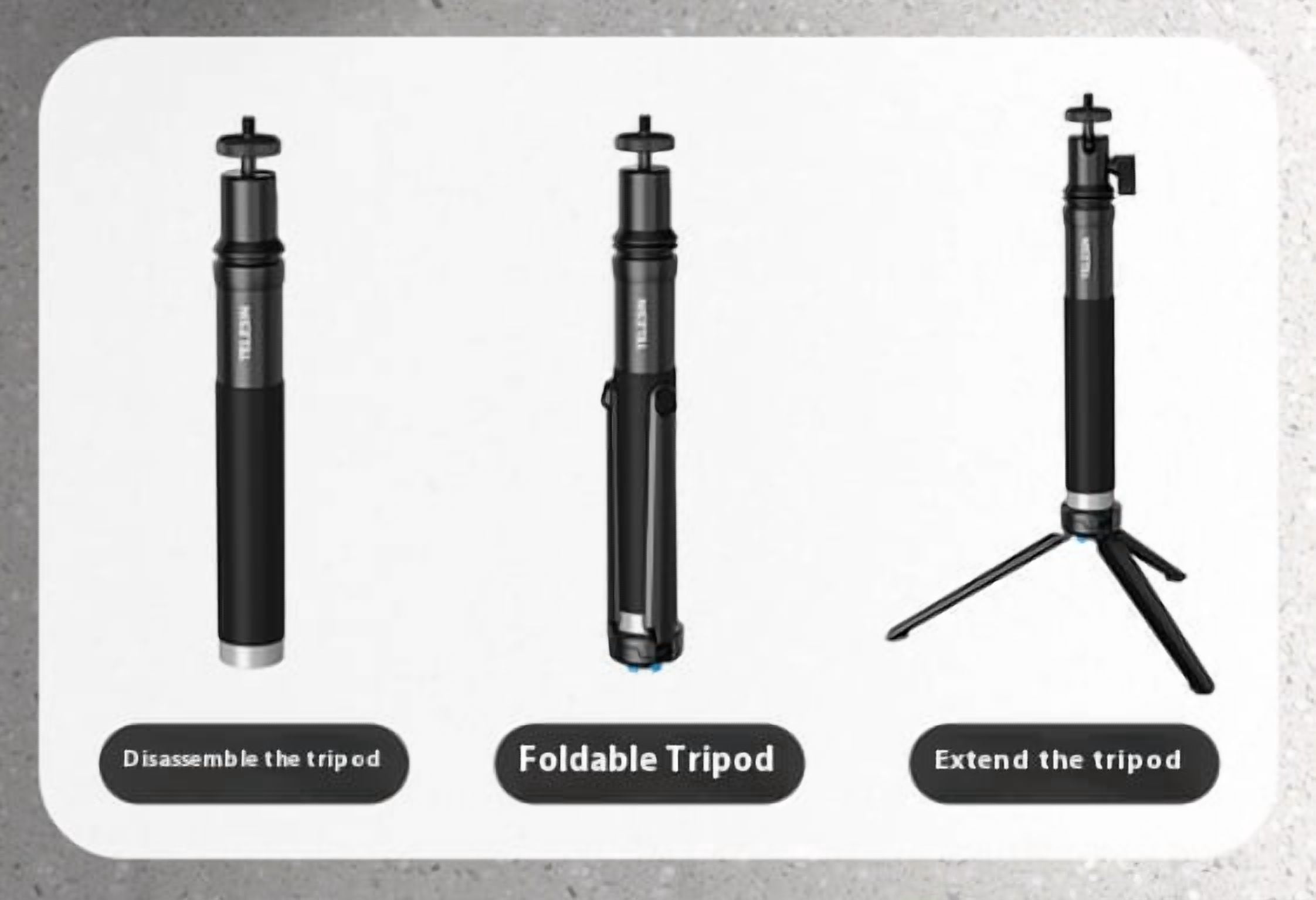 Aluminum Alloy Travel Tripod Stick - Bigcan Extendable Selfie Stand with Phone Mount and 1/4 Screw Adapter for Camera Action Cam Vlog Recording