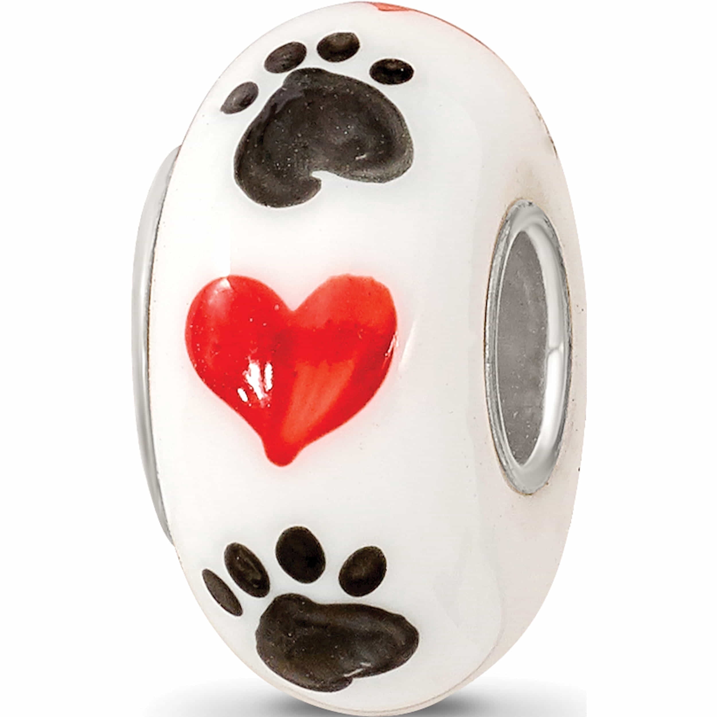 Sterling Silver Ster.Silver Reflections Hand Painted Muttley Dog Fenton Glass Bead Made In United States qrs3624